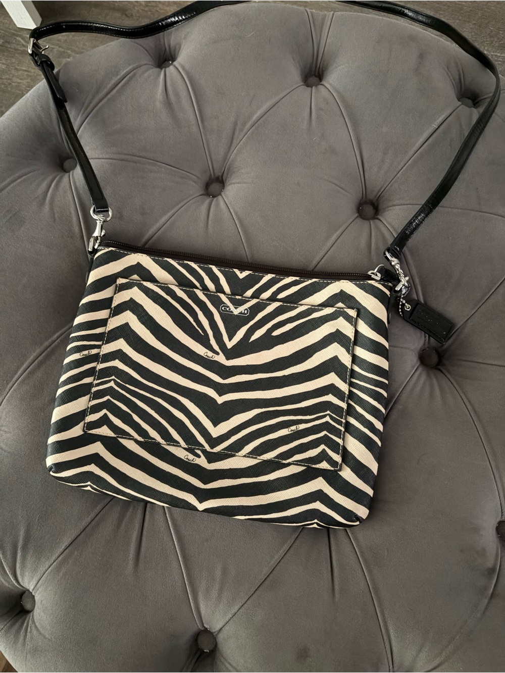 Coach Zebra-Pattern Crossbody Bag in Black and White